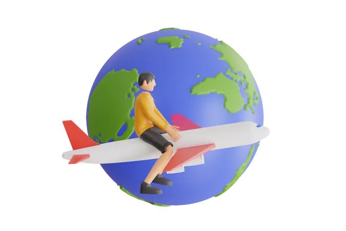 Viaje pelo mundo de avião  3D Illustration