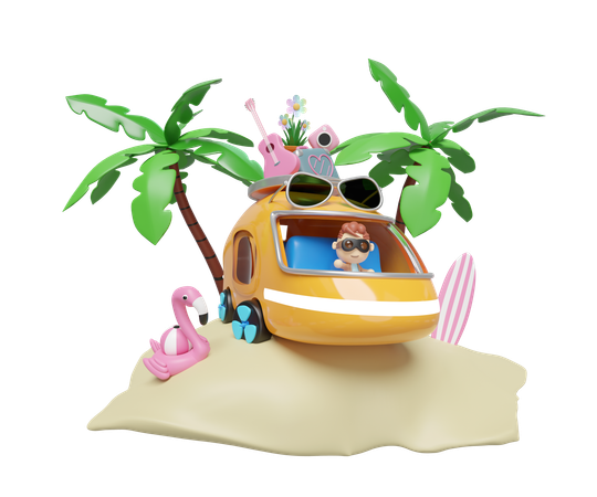 Viaje a la playa  3D Illustration