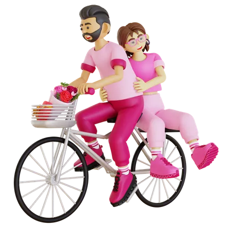 Pareja montando un viaje en bicicleta  3D Illustration