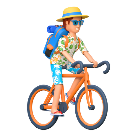 Viajero andando en bicicleta  3D Illustration
