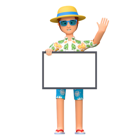 Viajero con cartel de tablero  3D Icon