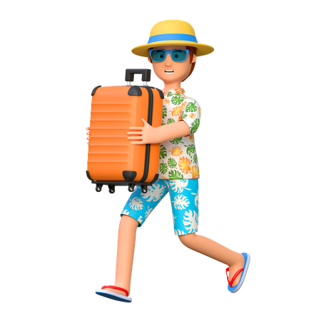 Viajero llevando maleta  3D Illustration
