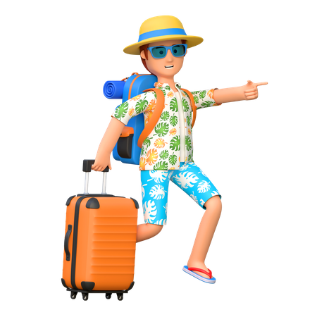Viajero llevando maleta  3D Illustration