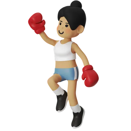 Fille de boxe victorieuse  3D Illustration