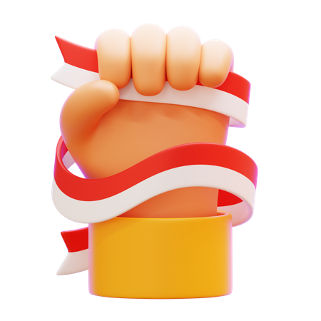 Victory Fist With Indonesian Flag Ribbon  3D Icon