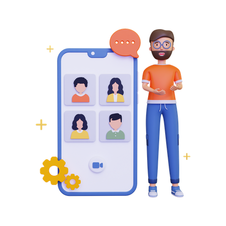 Vídeo de grupo online com um smartphone  3D Icon