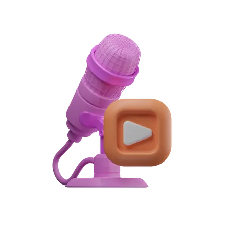 Microfone Com Icone De Reproducao Ilustracao 3 D 3D Icon