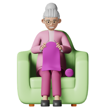Vieille femme tricotant  3D Illustration