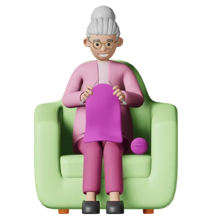 Vieille femme tricotant  3D Illustration
