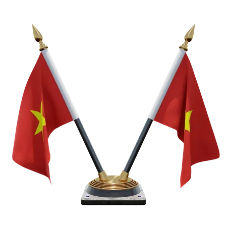 Vietnam Double Desk Flag Stand  3D Flag