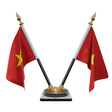 Vietnam Double Desk Flag Stand  3D Illustration
