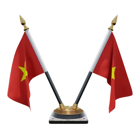 Vietnam Double Desk Flag Stand  3D Illustration