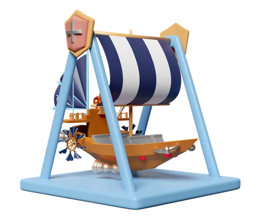 3 D Amusement Park Concept With Viking Ship Isolated 3 D Render Illustration 3D Icon