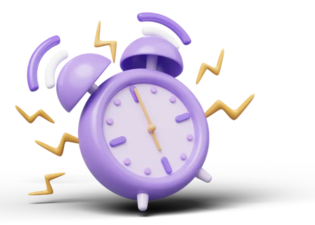 3 D Alarm Clock Icon Purple Vintage Clock With Twin Bell At Six Oclock 6 AM PM Vibrate Alert Floating Isolated On Transparent Time Keeping Concept Cartoon Icon Smooth 3 D Rendering 3D Icon