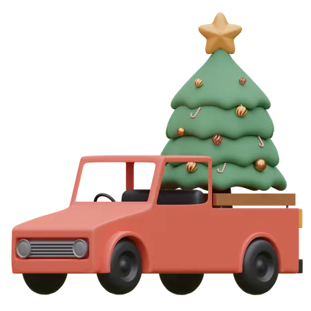 Vintage truck and christmas tree  3D Icon