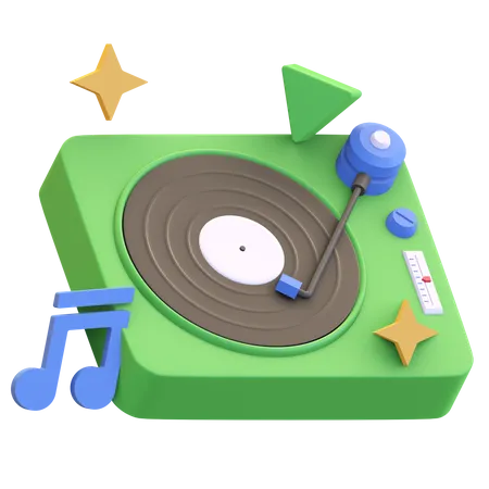Vinyl Music Player Box Icon With Music Notes Symbol Entertainment 3 D Render Illustration 3D Illustration