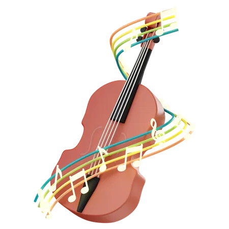 Violino com notas musicais  3D Icon