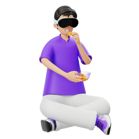 Virtual assistindo a realidade enquanto come  3D Icon