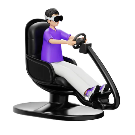 Virtual Car Driving  3D Illustration