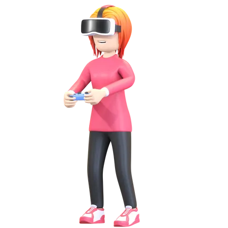 Virtual girl gamer  3D Illustration