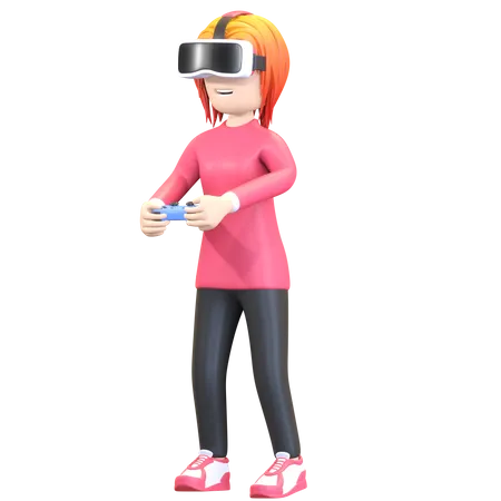 Virtual girl gamer 3D Illustration