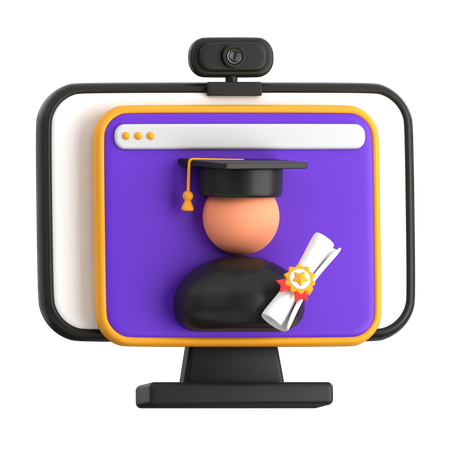 Virtual Graduation on a Computer Screen  3D Icon