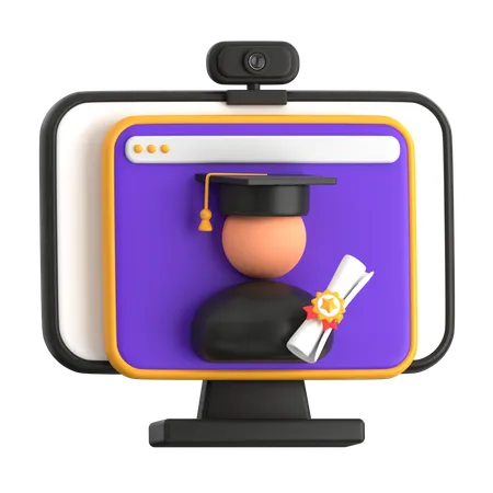 Virtual Graduation on a Computer Screen  3D Icon