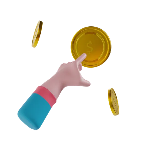 Virtual hand showing coin  3D Illustration