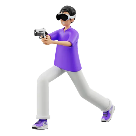 Virtual Man Playing A Gun  3D Illustration