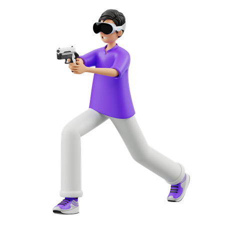 Virtual Man Playing A Gun  3D Illustration