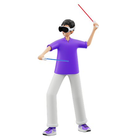 Virtual Man Playing Sword  3D Illustration
