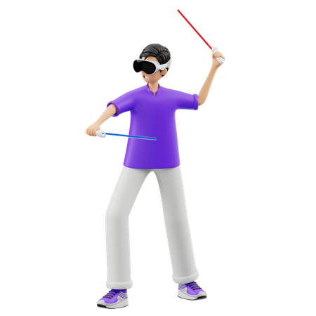 Virtual Man Playing Sword  3D Illustration