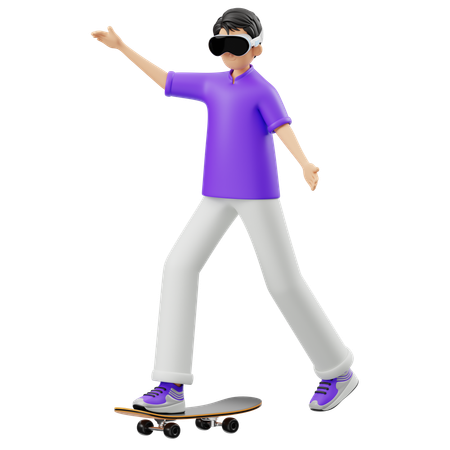 Virtual Man Skateboarding In Reality  3D Illustration