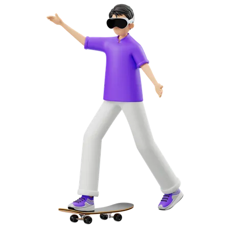 Virtual Man Skateboarding In Reality  3D Illustration