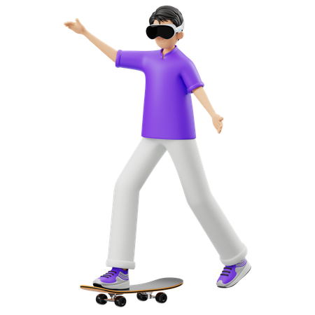 Virtual Man Skateboarding In Reality  3D Illustration