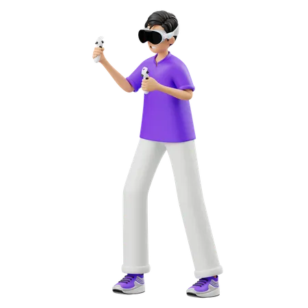 Virtual Play Fighting Games With VR Glasses  3D Illustration