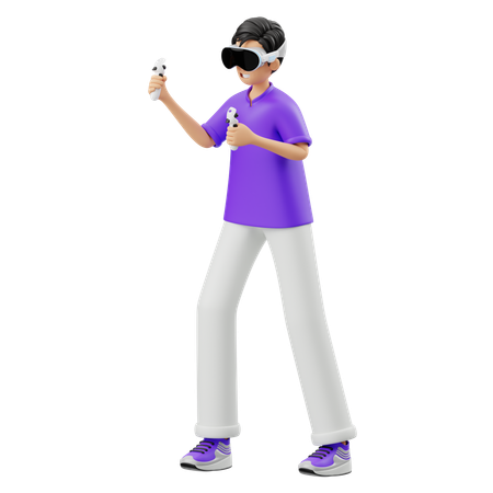 Virtual Play Fighting Games With VR Glasses  3D Illustration