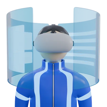 3 D Illustration Of VR Or Virtual Reality Device Man Is Using Virtual Reality With Hologram Animation 3 D Elements Rendering It Can Be Used For Any Purpose 3D Icon
