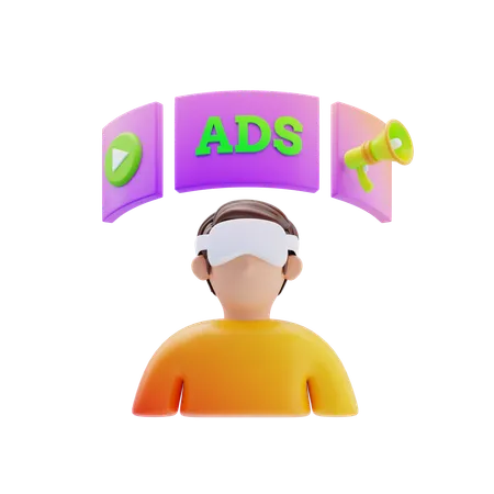 Virtual Reality (VR) Ads  3D Icon