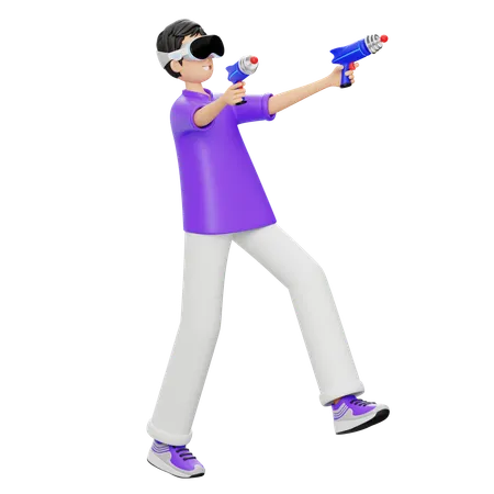 Virtual With Laser Guns  3D Illustration