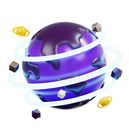 Virtual World Orbits Glowing Rings  3D Icon