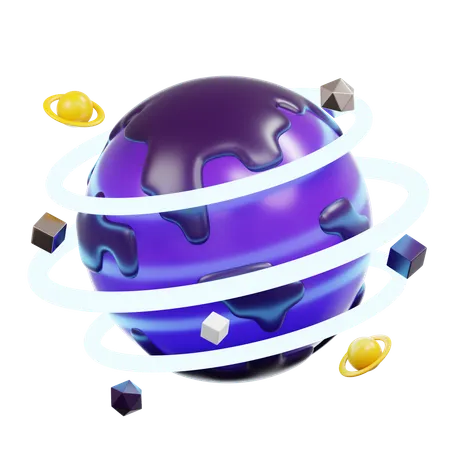 Virtual World Orbits Glowing Rings  3D Icon