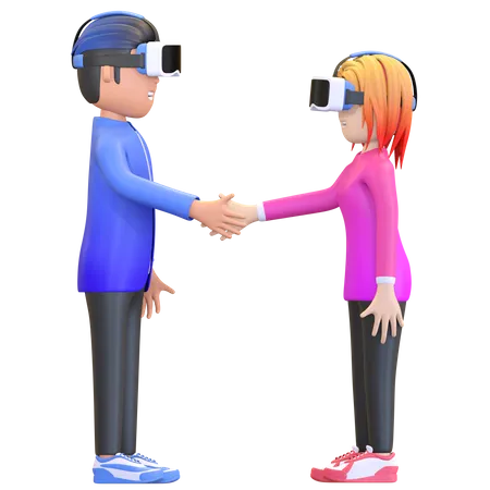 Virtuelles Meeting Und Handshake Zwischen Mann Und Frau 3 D Rendering 3D Illustration