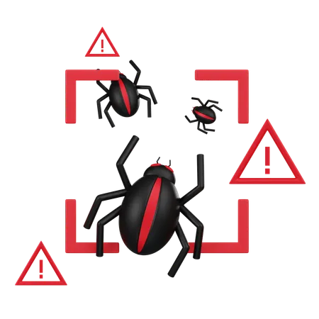 A 3 D Icon Featuring A Spider And Warning Symbols Representing The Scanning For And Alerting Of Bugs Or Vulnerabilities In Web Security 3D Icon