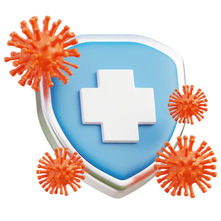 3 D Illustration Vividly Depicts A Shield With A Medical Cross Surrounded By Stylized Virus Particles Symbolizing The Protection Healthcare Provides Against Diseases 3D Icon
