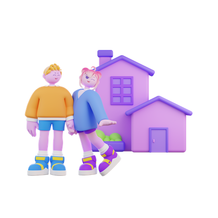 Casal visita a casa dos sonhos  3D Illustration