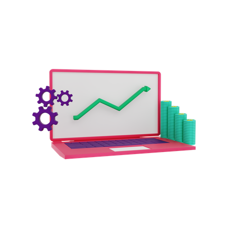 Visualização do gráfico de investimento na moeda de dólar do laptop crescendo  3D Icon