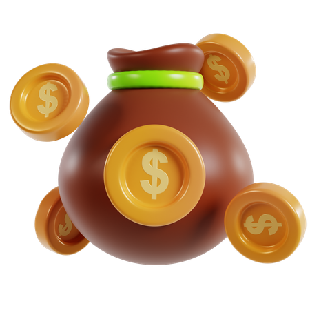 Visualización de acumulación de riqueza, bolsa de dinero  3D Icon