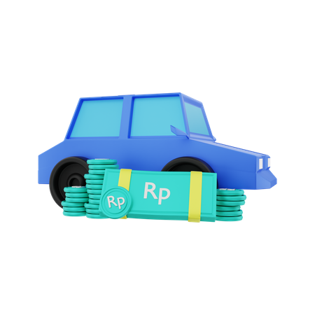 Voiture avec de l'argent Rupiah  3D Illustration