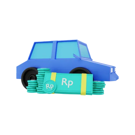 Voiture avec de l'argent Rupiah  3D Illustration